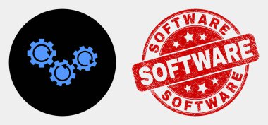 Vektör Dişli Mekanizması Simgesi ve Çizik Yazılım Mührü