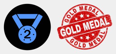 Vektör 2.lik Madalya İkonu ve Sıkıntı Altın Madalya Damga Sıyrık