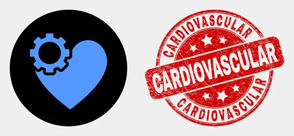 Vektorová srdeční výstroj ikona a grunge kardiovaskulární razítko — Stockový vektor