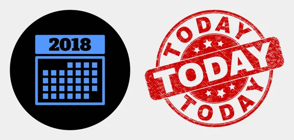 Vector 2018 kalender paginapictogram en grunge vandaag stempel zegel — Stockvector