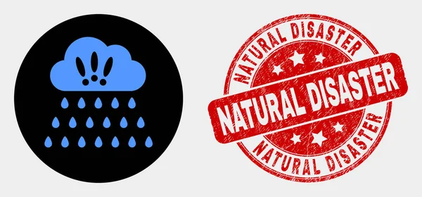 Vector Nubes de Lluvia Fuerte Icono y Angustia Sello de Sello de Desastre Natural — Archivo Imágenes Vectoriales