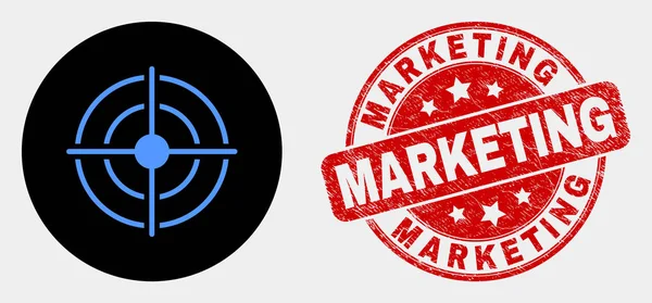 Ikona vektorového Bullseye a grungeové razítko pro marketing — Stockový vektor