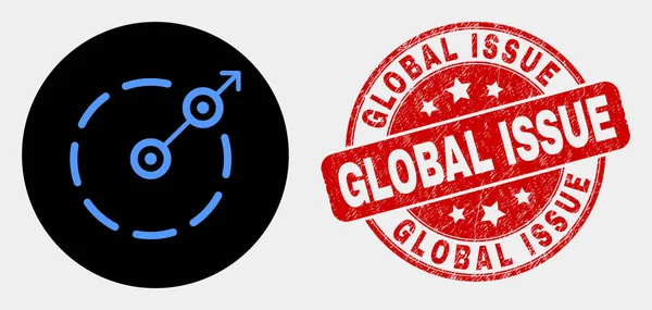 Векторная радиальная икона побега и поцарапанная марка глобального выпуска — стоковый вектор
