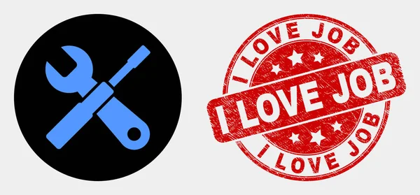 Vektor beállít szerszámok ikon és bánat én szerelem munka bélyeg pecsét — Stock Vector