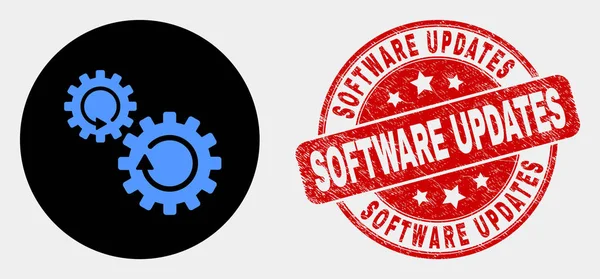 Icono de rotación de engranajes vectoriales y actualizaciones de software rayado Sello de sello — Archivo Imágenes Vectoriales