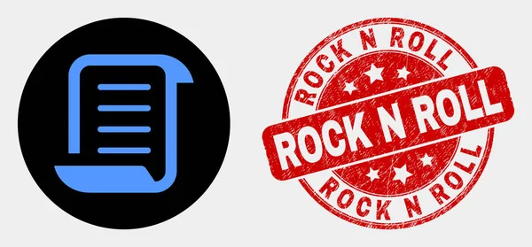 Vektor-Scroll-Liste-Symbol und verkratztes Rock n Roll-Stempelsiegel — Stockvektor