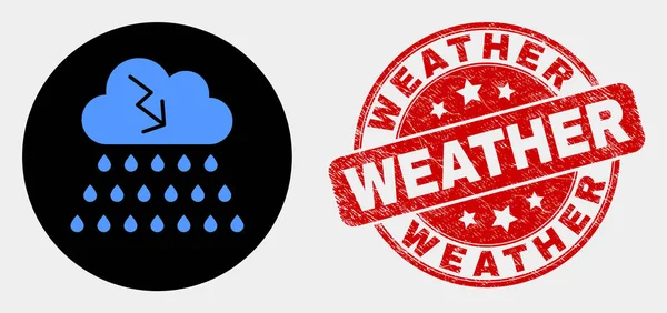 Icône Vector Storm Cloud et timbre météo Grunge — Image vectorielle