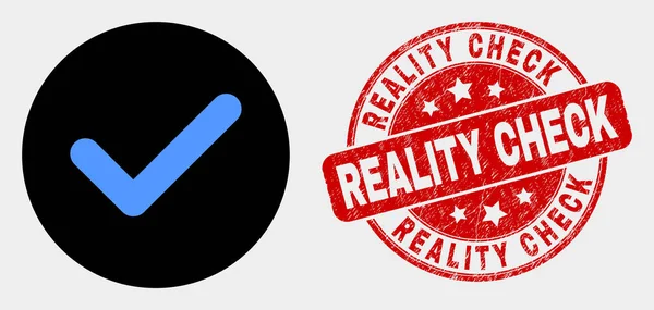 Vektor Ya Tick Icon dan Grunge Reality Cek Stamp - Stok Vektor