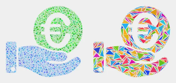 Wektor monety euro Darowizna ręka mozaika ikona elementów trójkąta — Wektor stockowy