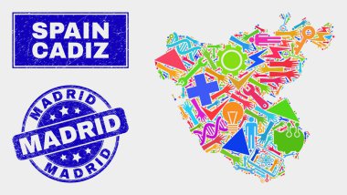 Kolaj Teknolojisi Cadiz İl Haritası ve Çizik Madrid Mührü