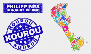 Mozaik Teknoloji Boracay Adası Haritası ve Grunge Kourou Damga Mührü