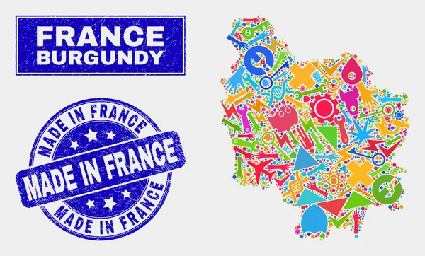 Mozaik Araçlar Burgundy İl Haritası ve Grunge Fransa Seal made in