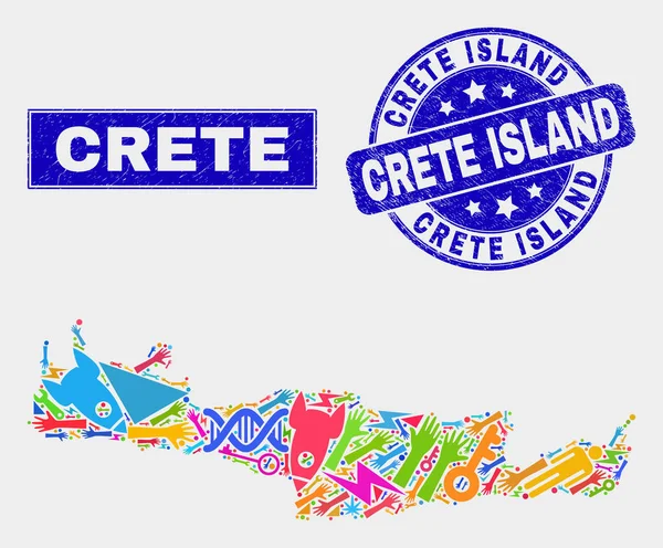 Mozaik Teknoloji Girit Haritası ve Çizik Girit Adası Filigran