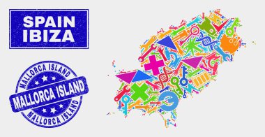 Kolaj Araçları Ibiza Adası Haritası ve Çizik Mallorca Adası Seal