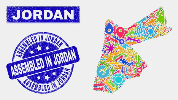 Technologie de la mosaïque Carte Jordanie et Grunge assemblés en Jordan Timbre Sceau — Image vectorielle