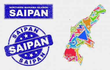Mozaik Teknolojisi Saipan Adası Haritası ve Çizik Saipan Damgası