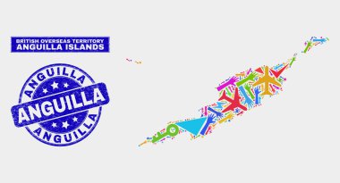 Mozaik Teknoloji Anguilla Adaları Harita ve Sıkıntı Anguilla Filigran