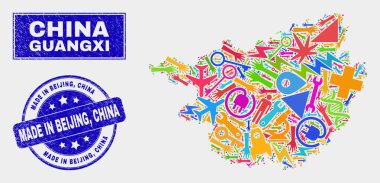 Collage Endüstriyel Guangxi Eyaleti Haritası ve Sıkıntı Pekin, Çin Damga made in