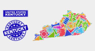 Mozaik Teknoloji Kentucky Devlet Haritası ve Çizik Kentucky Filigran