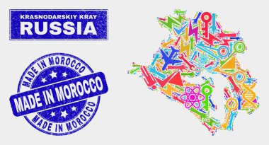 Mosaic Industrial Krasnodarskiy Kray Map and Grunge Made in Morocco Stamp