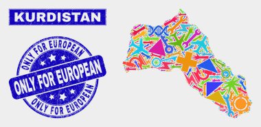 Kolaj Servisi Kürdistan Haritası ve Grunge Sadece Avrupa Pul Mührü için