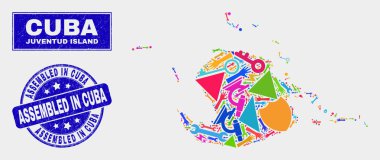 Mozaik Endüstriyel Juventud Adası Haritası ve Grunge Küba Pul Mührü monte