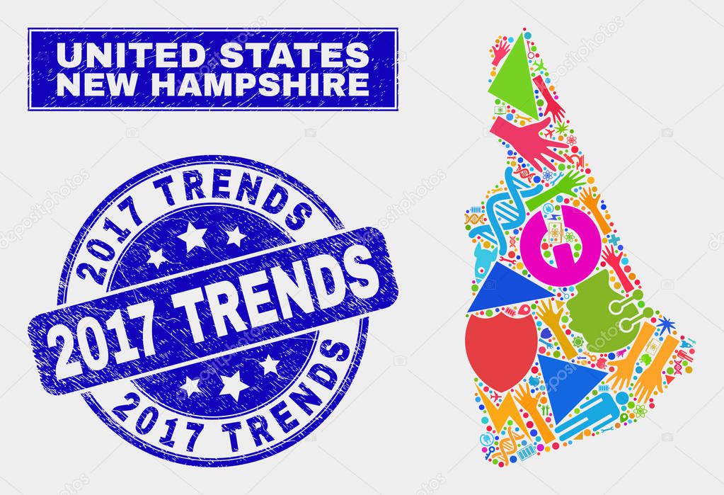 Mosaic Technology New Hampshire State Map and Distress 2017 Trends Stamp Seal