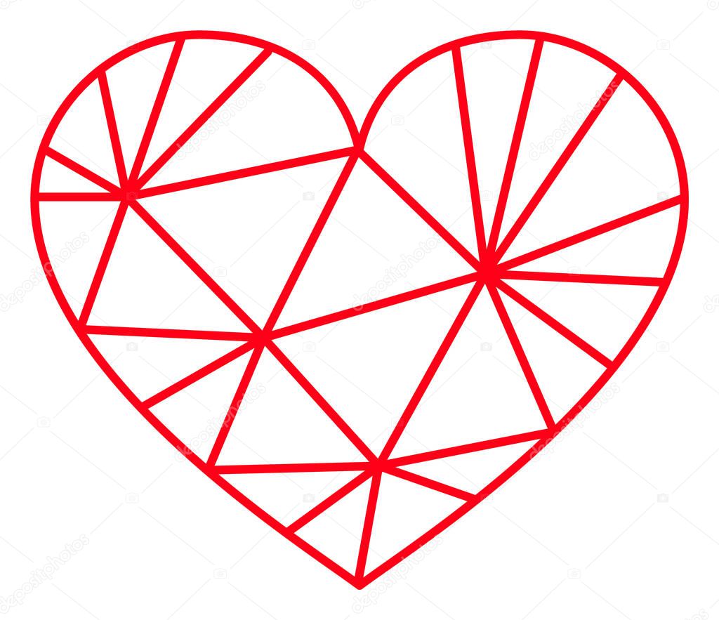 Raster Triangulated Love Heart Icon on White Background