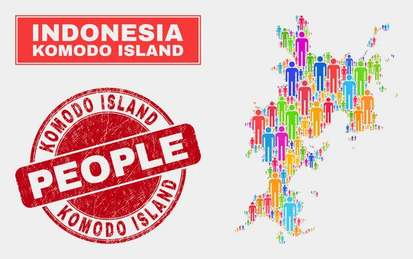 Isla Komodo Mapa Población Personas y marca de agua corroída — Archivo Imágenes Vectoriales