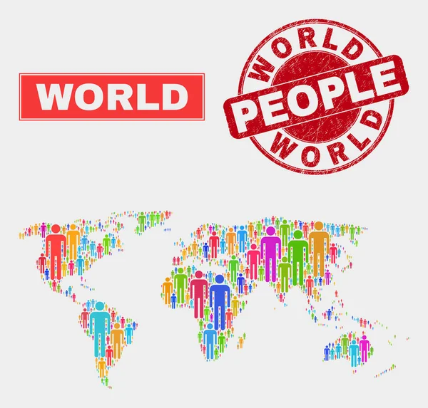 Weltkarte Bevölkerung Menschen und texturiertes Wasserzeichen — Stockvektor