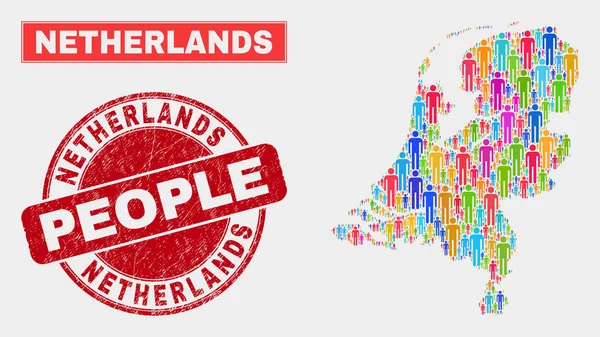 Holanda Mapa População Pessoas e marca d 'água riscada — Vetor de Stock