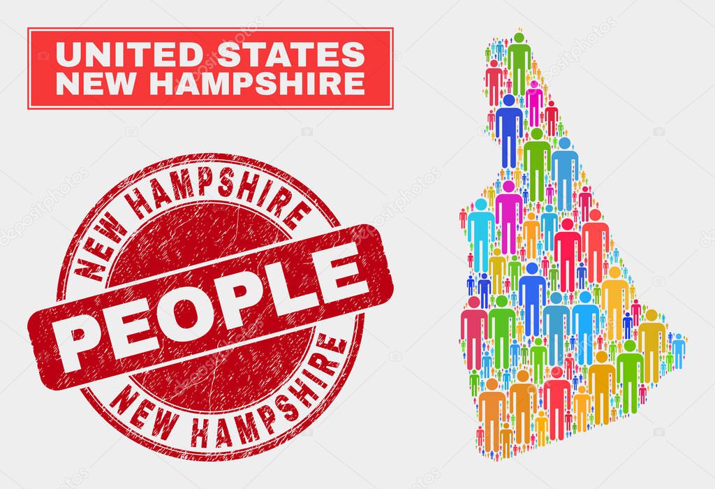 New Hampshire State Map Population Demographics and Corroded Stamp