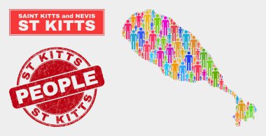 St Kitts Adası Harita Nüfus İnsanlar ve Kauçuk Damga Seal