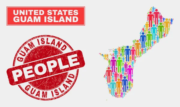 Guam Island Mapa Población Demografía y Grunge Marca de agua — Vector de stock