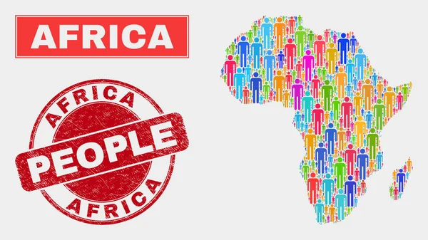 アフリカ地図人口人口統計と汚れた切手シール — ストックベクタ