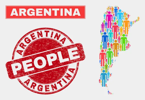 Argentina Mapa Población Personas y Grunge Marca de agua — Vector de stock