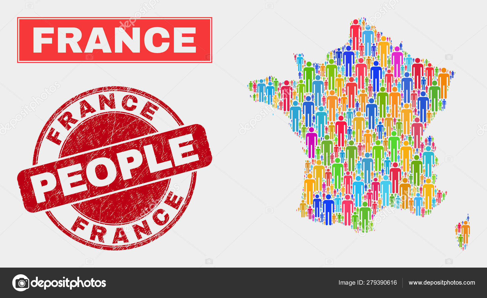 フランス地図人口人口統計と汚い切手 ストックベクター ©NewDesignIllustrations 279390616