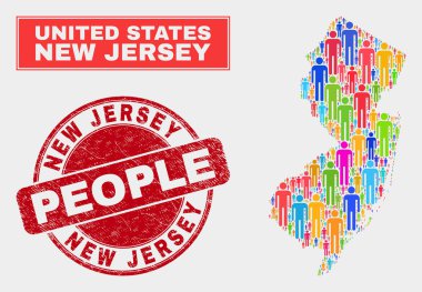 New Jersey Eyalet Haritası Nüfus Demografisi ve Grunge Seal