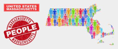 Massachusetts Eyalet Haritası Nüfus İnsanlar ve Aşınmış Damga Seal
