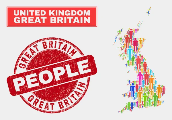 Μεγάλη Βρετανία Χάρτης δημογραφικά στοιχεία πληθυσμού και διαβρωμένη σφραγίδα — Διανυσματικό Αρχείο