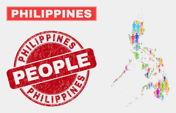 菲律宾 地图 人口人口统计和纹理水印 — 图库矢量图片