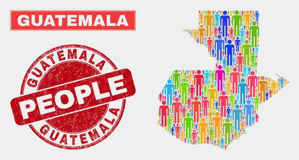 Guatemala Mapa Población Población y Sello Impuro — Vector de stock