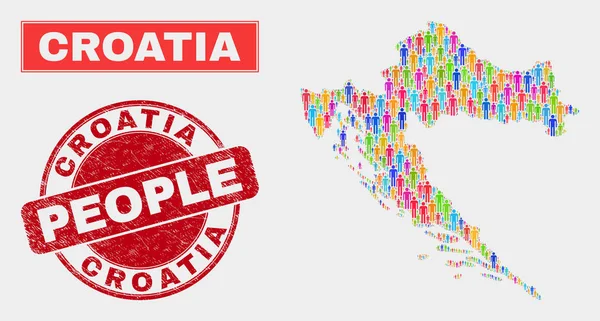 Kroatien Karte Bevölkerungsdemographie und zerkratztes Stempelsiegel — Stockvektor