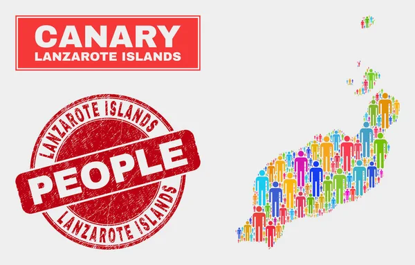 Carte des îles Lanzarote Démographie de la population et filigrane impur — Image vectorielle