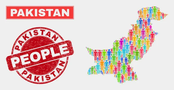 Pakistan Map Population Demographics and Grunge Stamp — Stock Vector