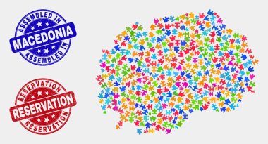 Puzzle Makedonya Haritası ve Grunge Monte ve Rezervasyon Pul Mühürler