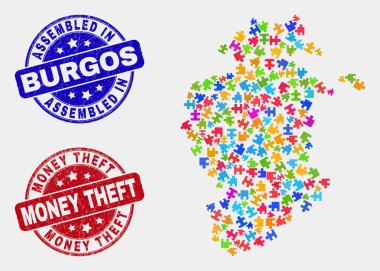 Paket Burgos İl Haritası ve Grunge Monte ve Para Hırsızlığı Mühürler