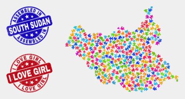 Modül Güney Sudan Haritası ve Çizik Montajlı ve Kız Filigranlar Love