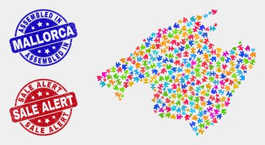 Bundle Mallorca Haritası ve Grunge Monte li ve Satılık Uyarı Mühürleri