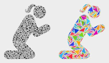 Vektör Pray Woman Person Mozaik Üçgen Öğeler Simgesi